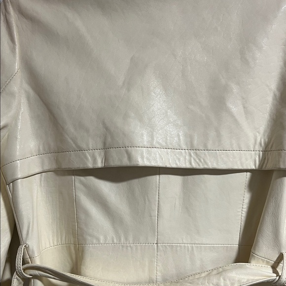 Italian Leather Off White Belted Coat - Picture 10 of 16